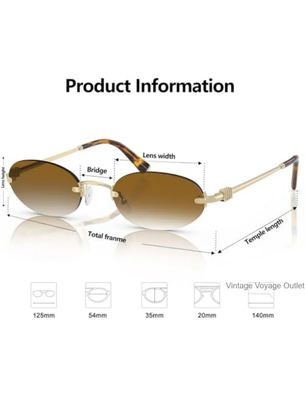 Retro Small Oval Rimless Sunglasses UV400 Metal Frame Unisex